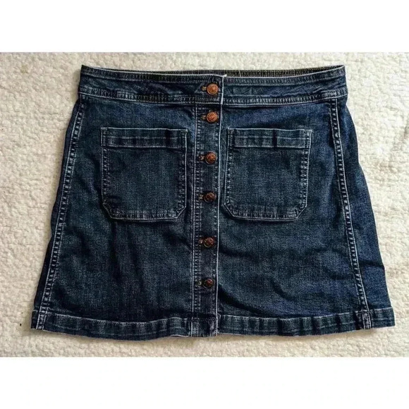 Madewell Dark Wash Denim Mini Skirt Button Front A-Line Cotton Stretch Size 10 - Picture 4 of 12